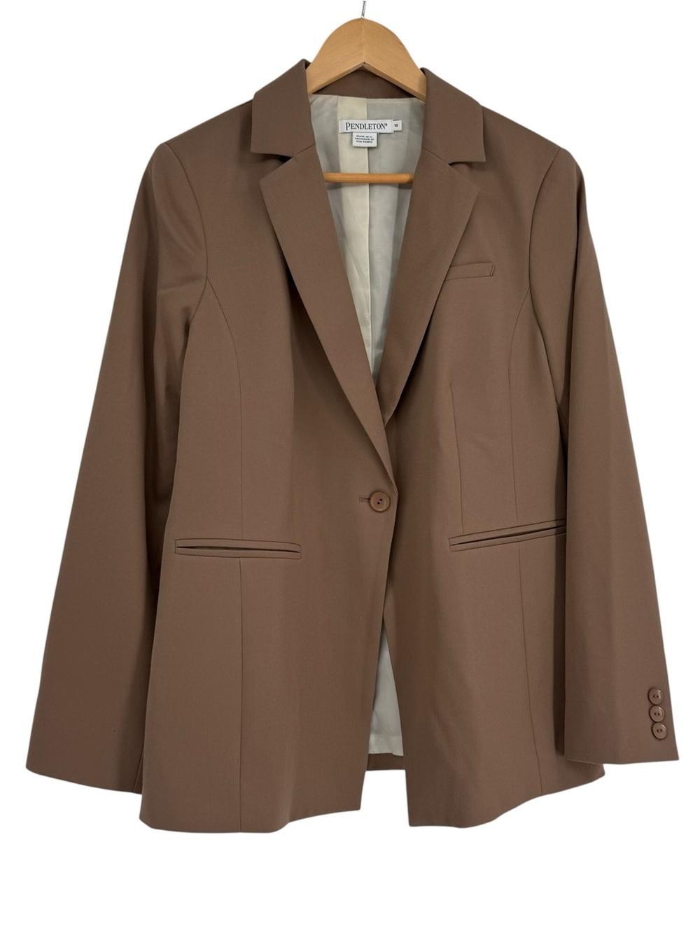 Pendleton Women's Virgin Wool Tan Jacket Blazer 1-button Size 10 Lined Career